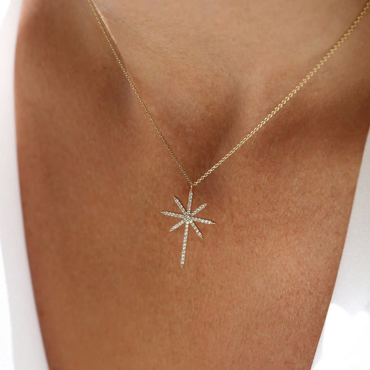 Round Diamond North Star Necklace for Her in 14K Gold - Doozy Diamonds
