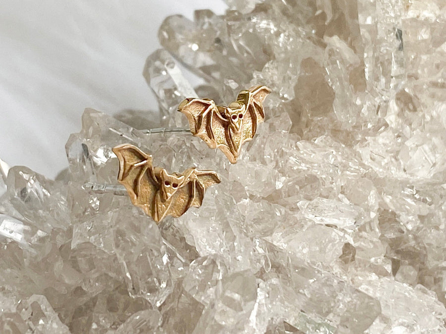 14K Solid Gold Bat Stud Earrings Gift for Halloween Gift - Doozy Diamonds