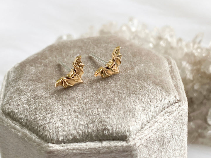 14K Solid Gold Bat Stud Earrings Gift for Halloween Gift - Doozy Diamonds