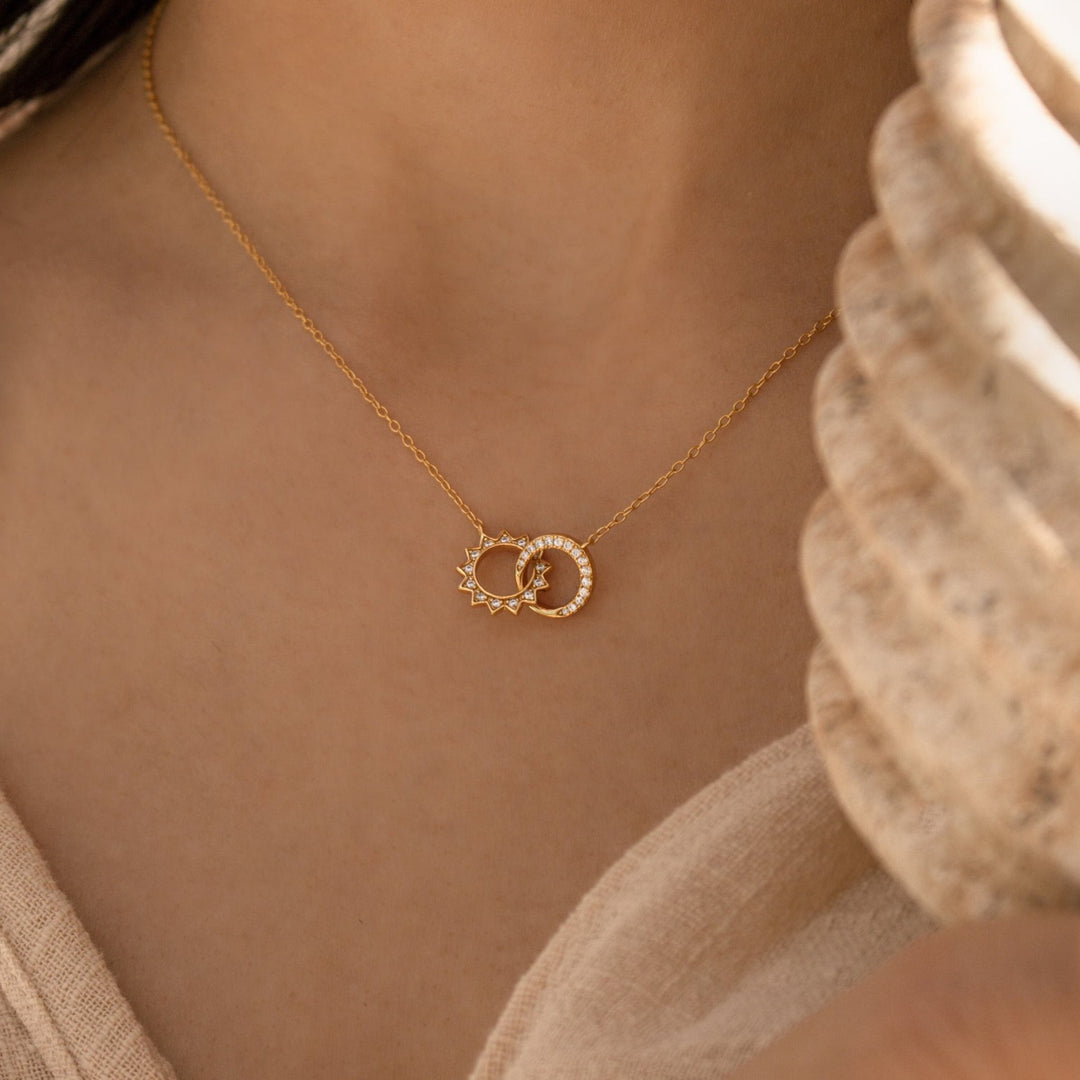 Sun & Moon lab grown diamonds Eternity Necklace in Solid Gold - Doozy Diamonds
