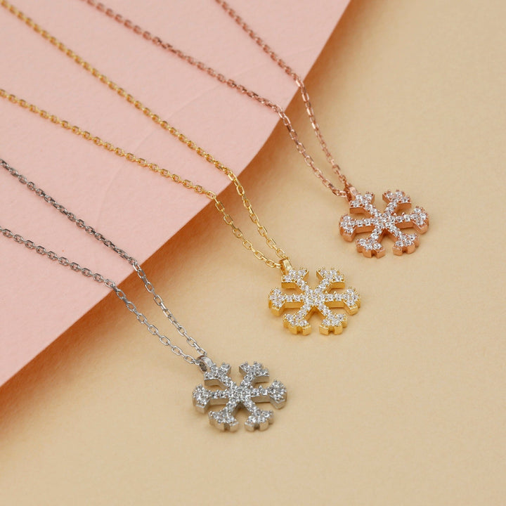 Round Cut Diamond Snowflake Pendant Necklace for Christmas Gift - Doozy Diamonds