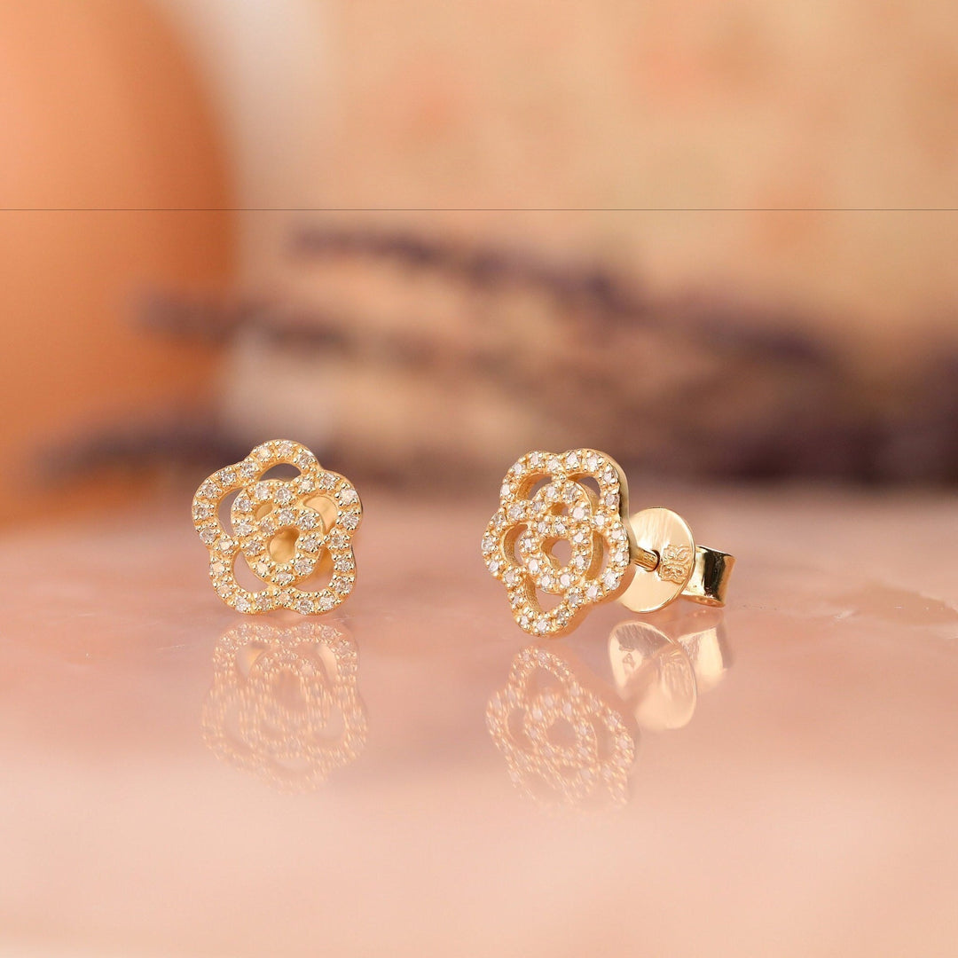 0.32CT Round Floral lab grown diamonds Stud Earrings in Solid Gold - Doozy Diamonds