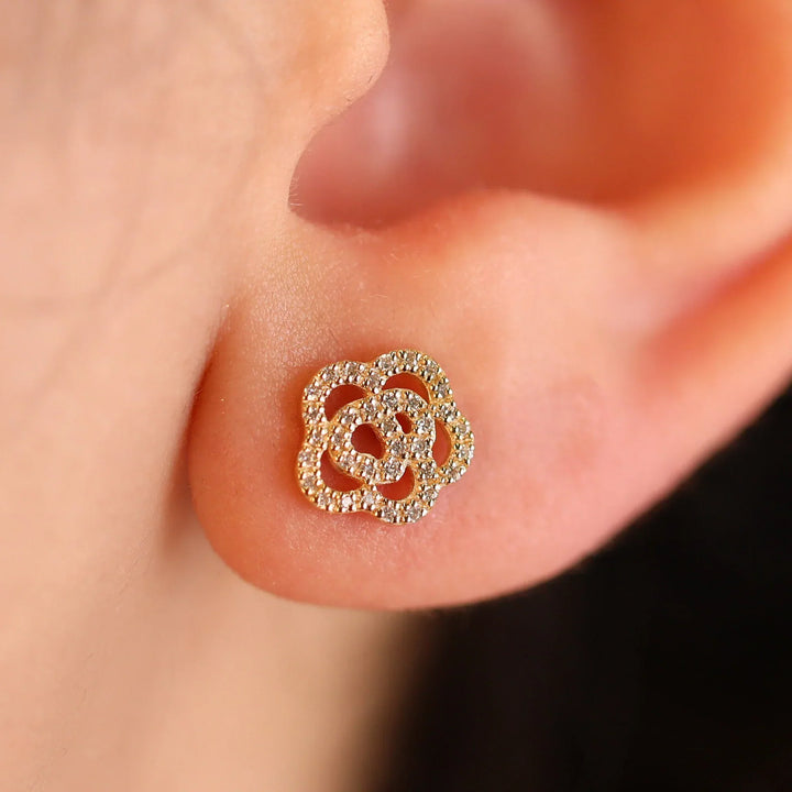 0.32CT Round Floral lab grown diamonds Stud Earrings in Solid Gold - Doozy Diamonds