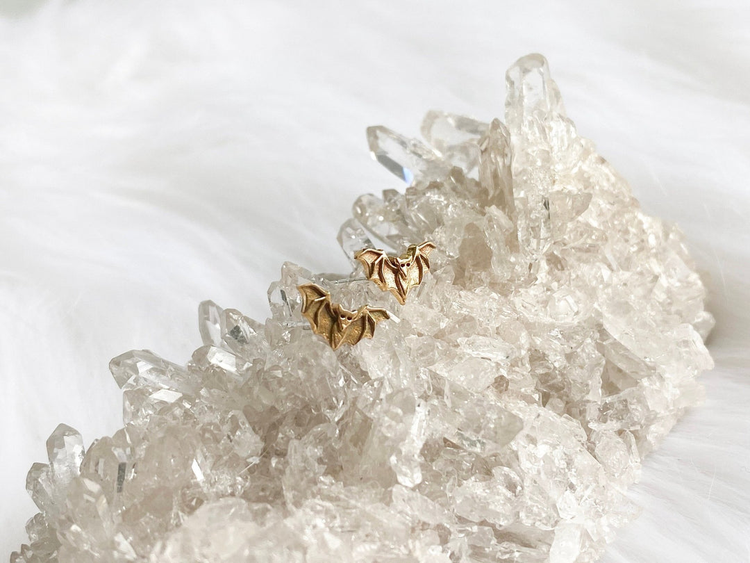 14K Solid Gold Bat Stud Earrings Gift for Halloween Gift - Doozy Diamonds