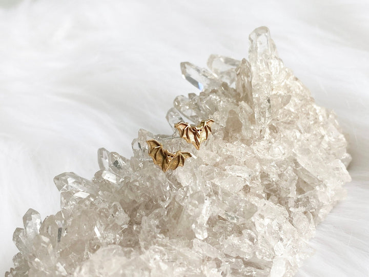 14K Solid Gold Bat Stud Earrings Gift for Halloween Gift - Doozy Diamonds