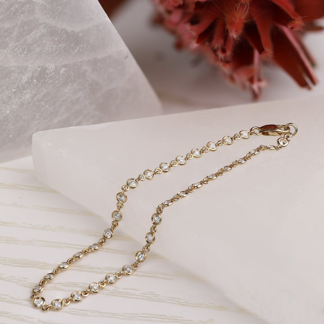 Round Cut Diamond Bezel Set Tennis Bracelet For Her - Doozy Diamonds