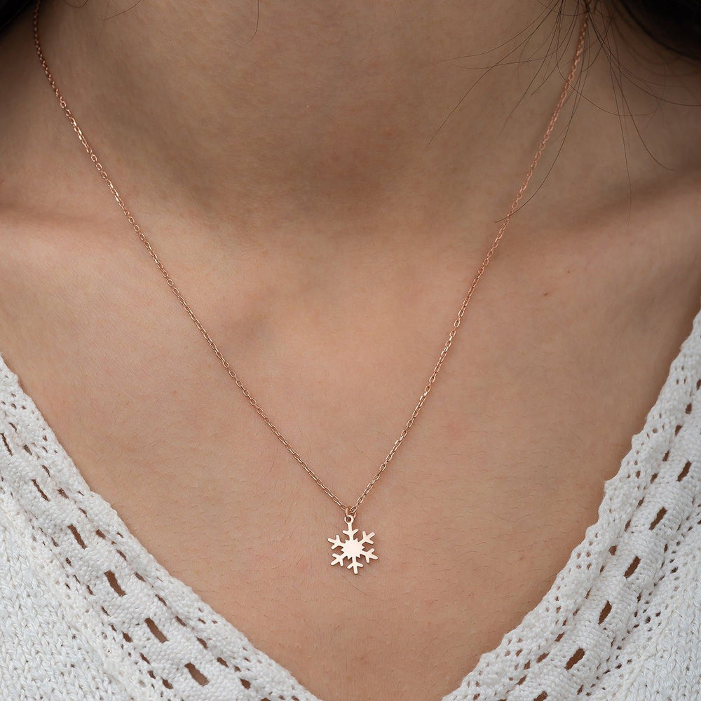Snowflake Necklace 14k Solid Gold Pendant for Christmas Gift - Doozy Diamonds