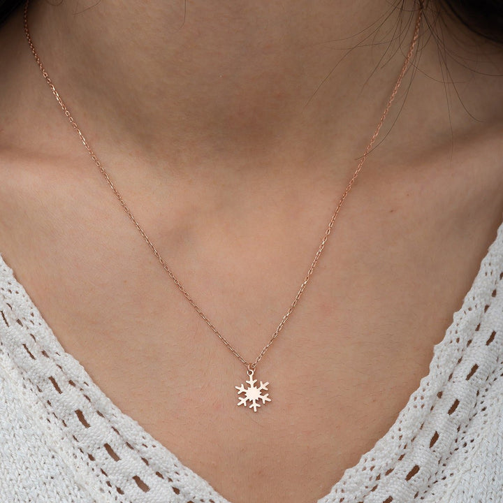 Snowflake Necklace 14k Solid Gold Pendant for Christmas Gift - Doozy Diamonds