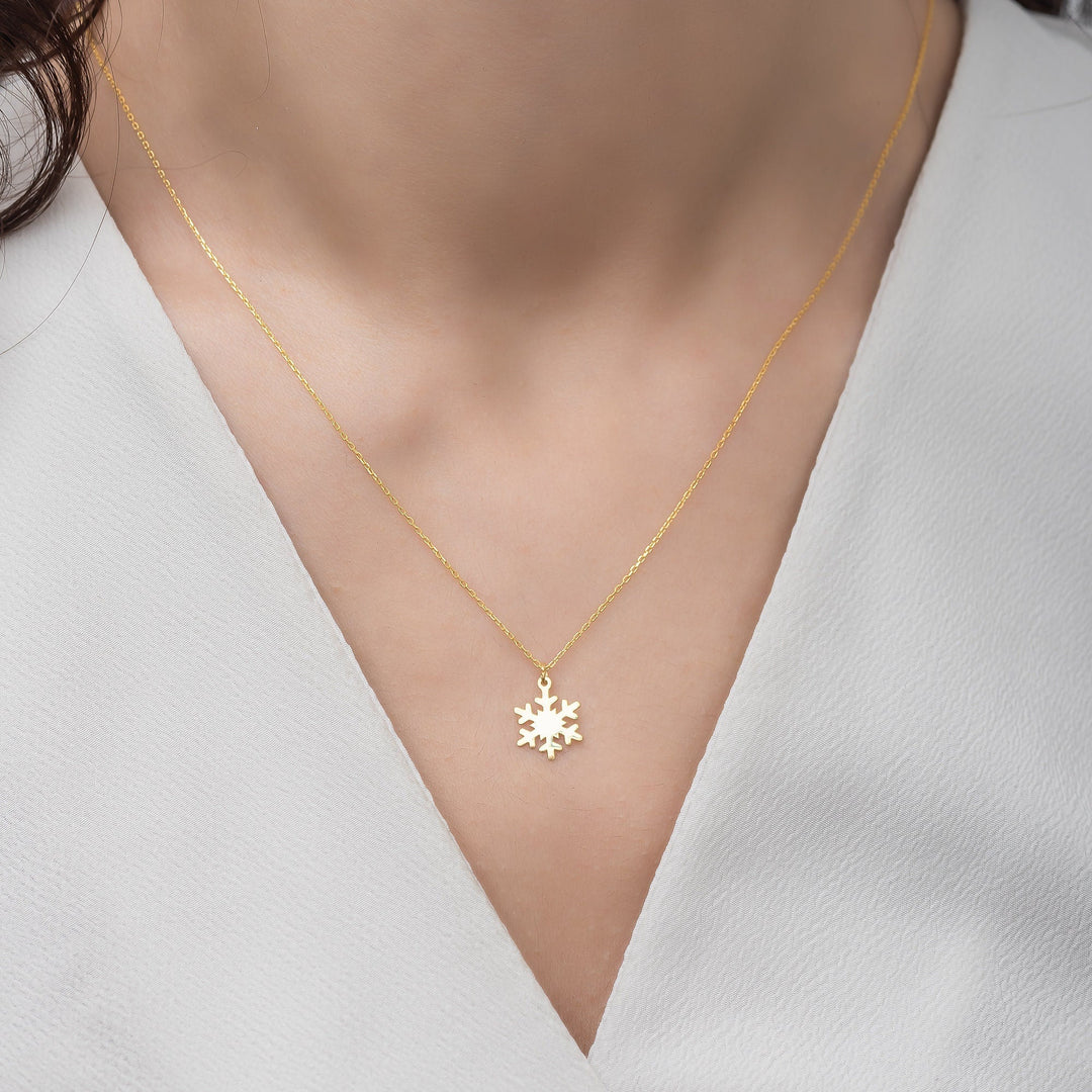 Snowflake Necklace 14k Solid Gold Pendant for Christmas Gift - Doozy Diamonds