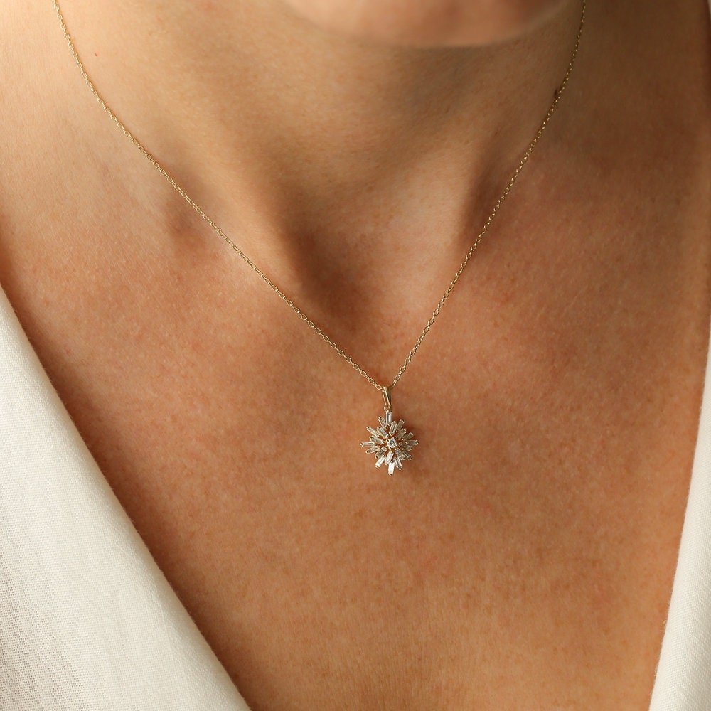 Baguette Cut Diamond Cluster Necklace for Women - Doozy Diamonds