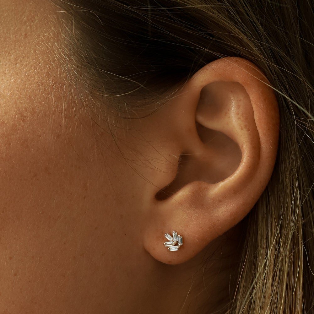 Baguette Cut Diamond Stud Earrings for Christmas Gift - Doozy Diamonds