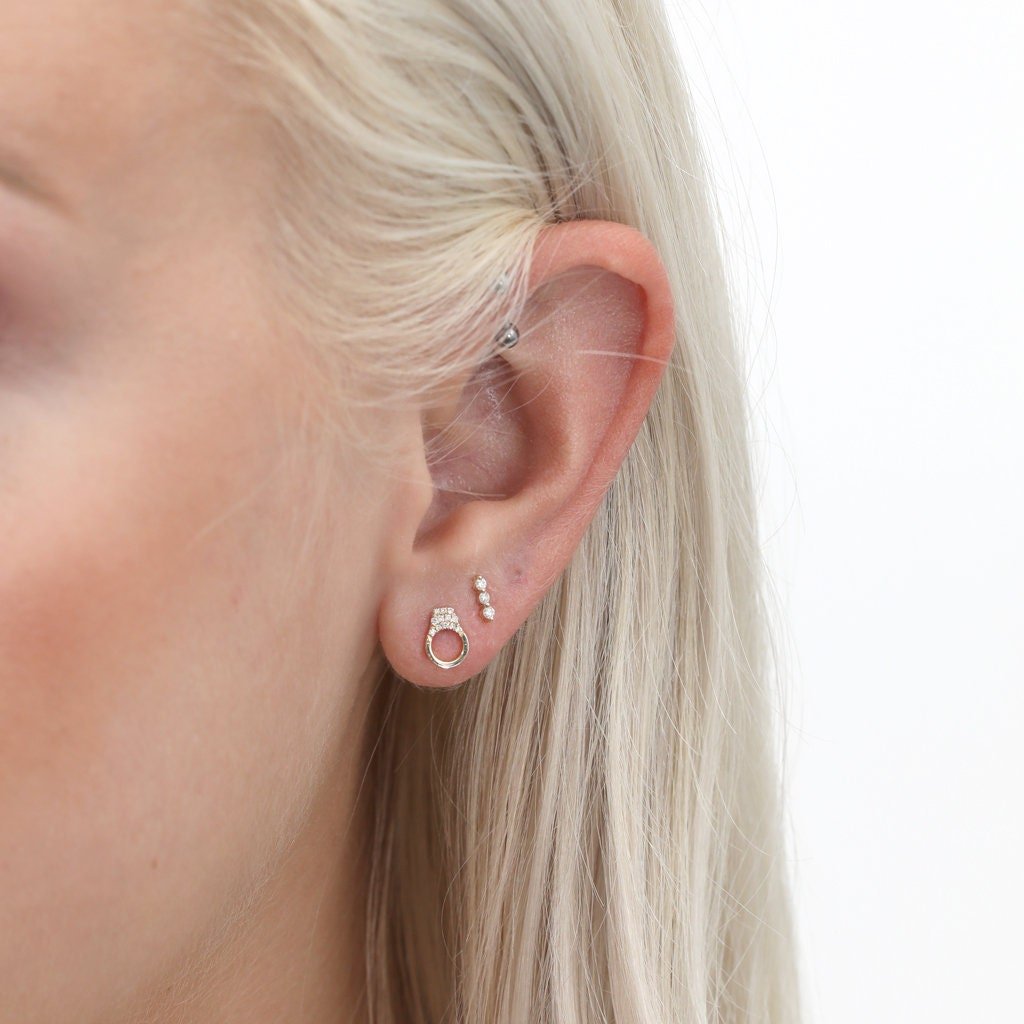 Round Cut Diamond Handcuff Stud Earrings for Christmas Gift - Doozy Diamonds