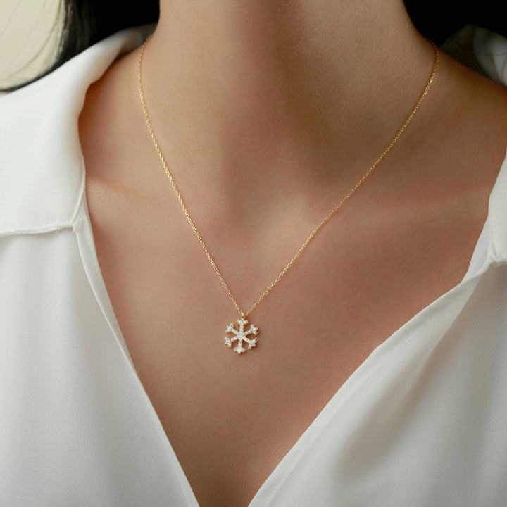 Round Cut Diamond Snowflake Pendant Necklace for Christmas Gift - Doozy Diamonds