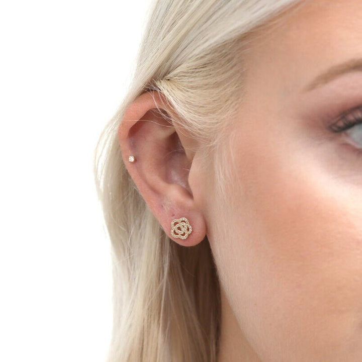 0.32CT Round Floral lab grown diamonds Stud Earrings in Solid Gold - Doozy Diamonds
