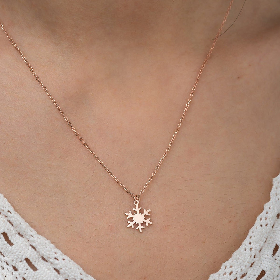 Snowflake Necklace 14k Solid Gold Pendant for Christmas Gift - Doozy Diamonds