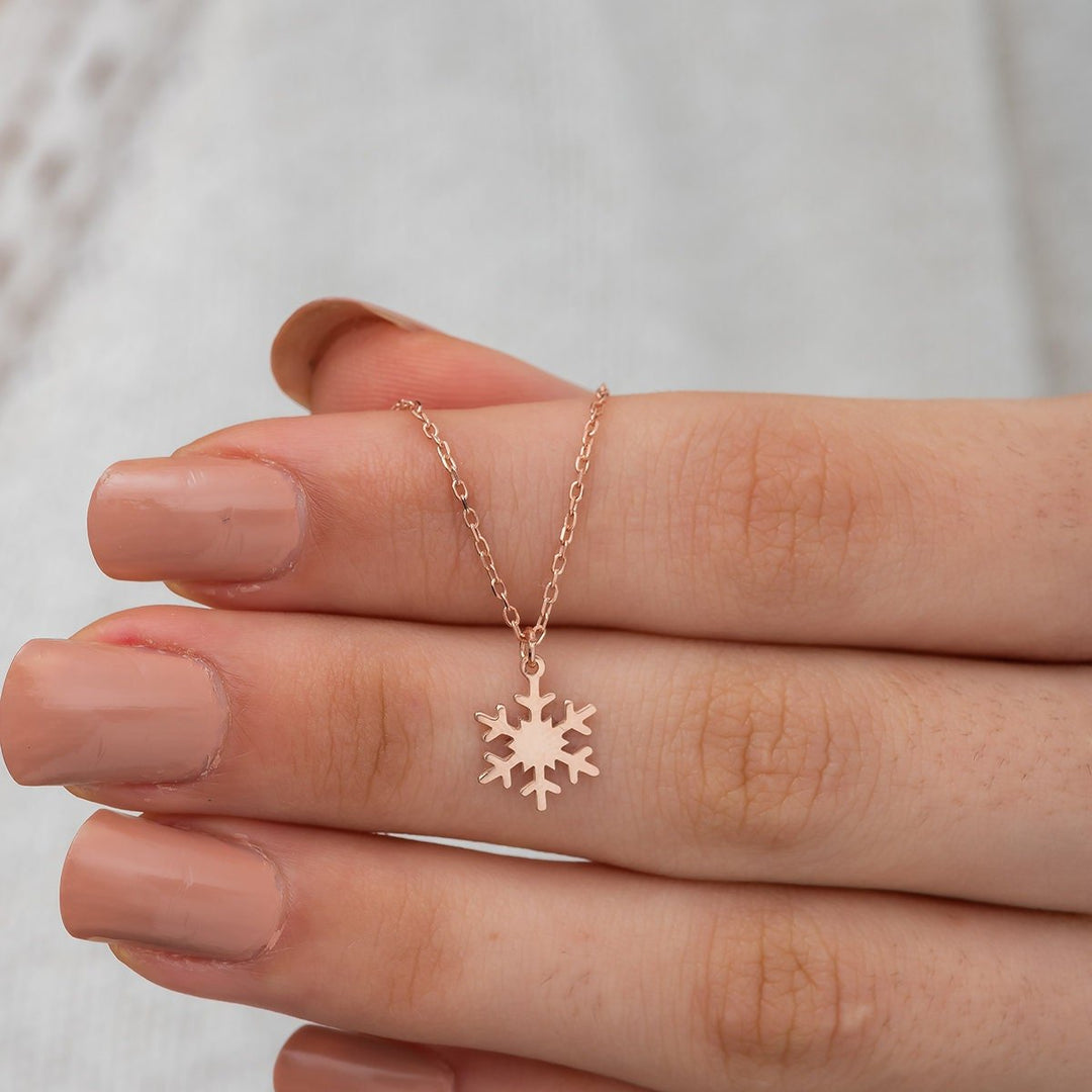 Snowflake Necklace 14k Solid Gold Pendant for Christmas Gift - Doozy Diamonds