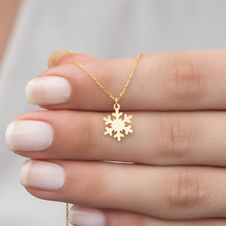 Snowflake Necklace 14k Solid Gold Pendant for Christmas Gift - Doozy Diamonds