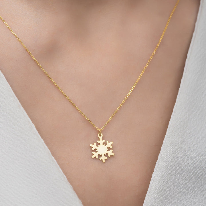 Snowflake Necklace 14k Solid Gold Pendant for Christmas Gift - Doozy Diamonds