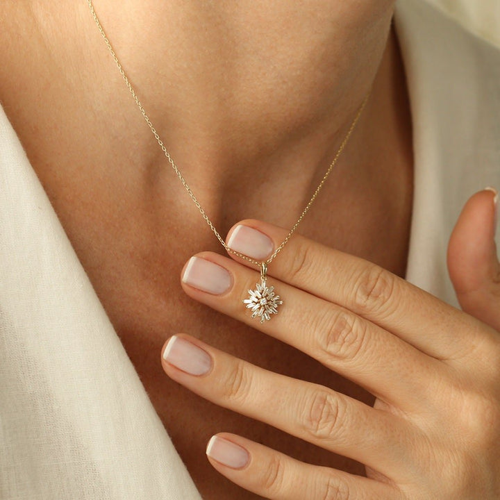 Baguette Cut Diamond Cluster Necklace for Women - Doozy Diamonds