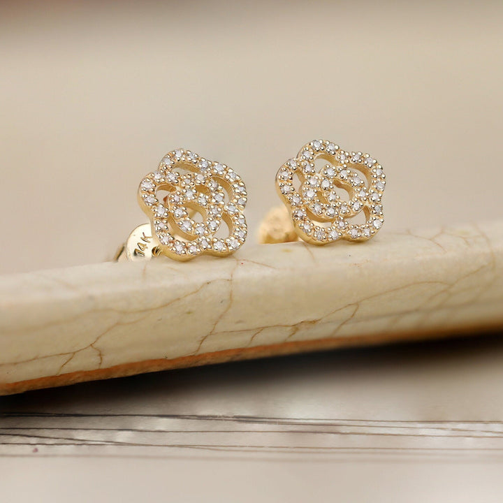 0.32CT Round Floral lab grown diamonds Stud Earrings in Solid Gold - Doozy Diamonds