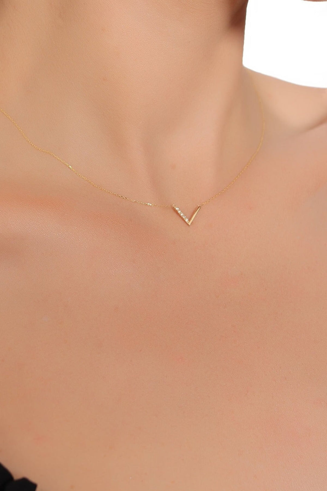Elegant Gold Diamond Necklace V Shaped Necklace for Her - Doozy Diamonds