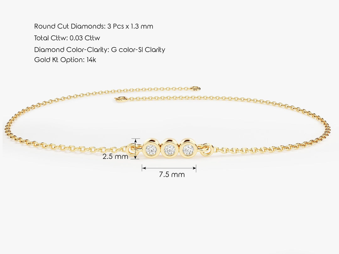 0.1Ct Bezel Set Round Cut Trio Diamond Bracelet for Her - Doozy Diamonds