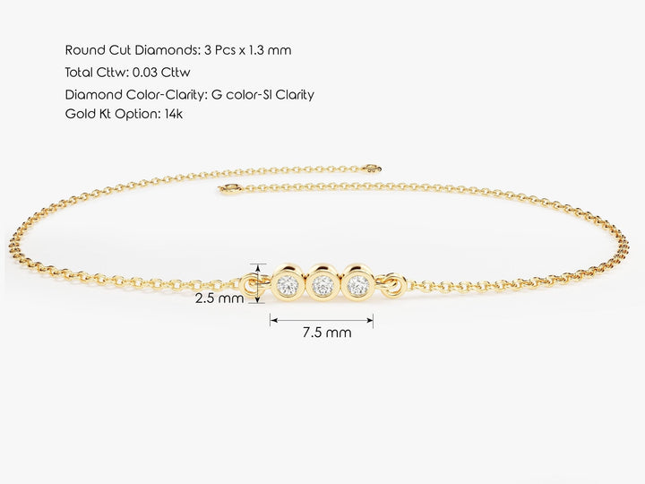 0.1Ct Bezel Set Round Cut Trio Diamond Bracelet for Her - Doozy Diamonds