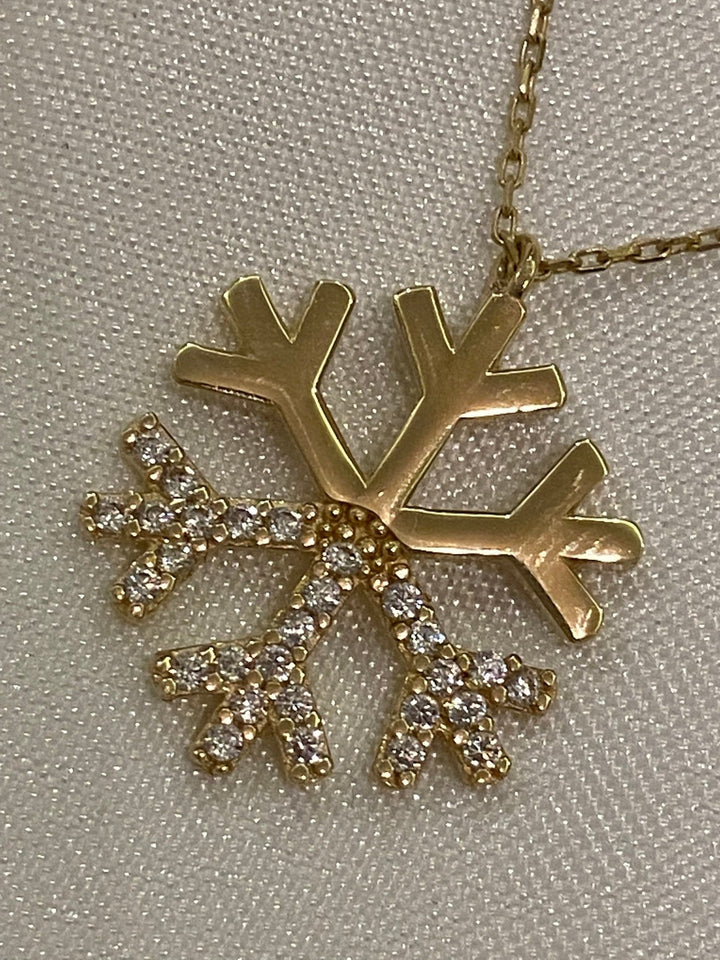 14K Solid Gold Snow Flake with Diamonds Necklace - Doozy Diamonds