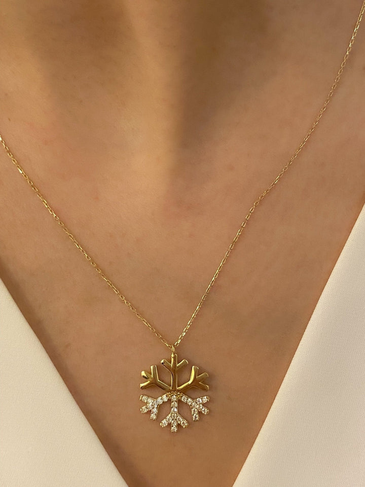 14K Solid Gold Snow Flake with Diamonds Necklace - Doozy Diamonds