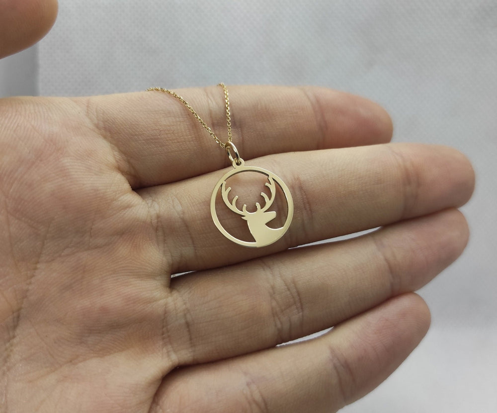 Wild Deer 14k Solid Gold Pendant Necklace for Christmas Gift - Doozy Diamonds