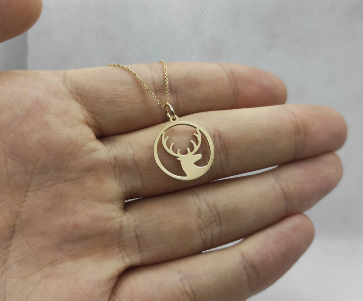 Wild Deer 14k Solid Gold Pendant Necklace for Christmas Gift - Doozy Diamonds
