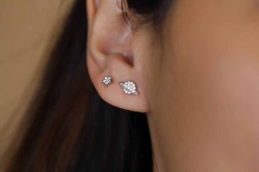 0.13CT Round Saturn lab grown diamonds Stud Earrings For Women - Doozy Diamonds