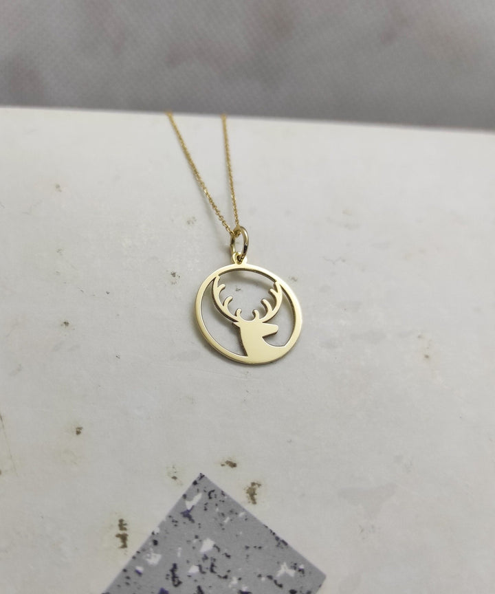 Wild Deer 14k Solid Gold Pendant Necklace for Christmas Gift - Doozy Diamonds