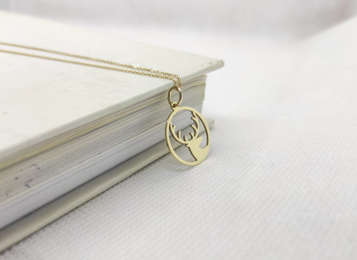 Wild Deer 14k Solid Gold Pendant Necklace for Christmas Gift - Doozy Diamonds