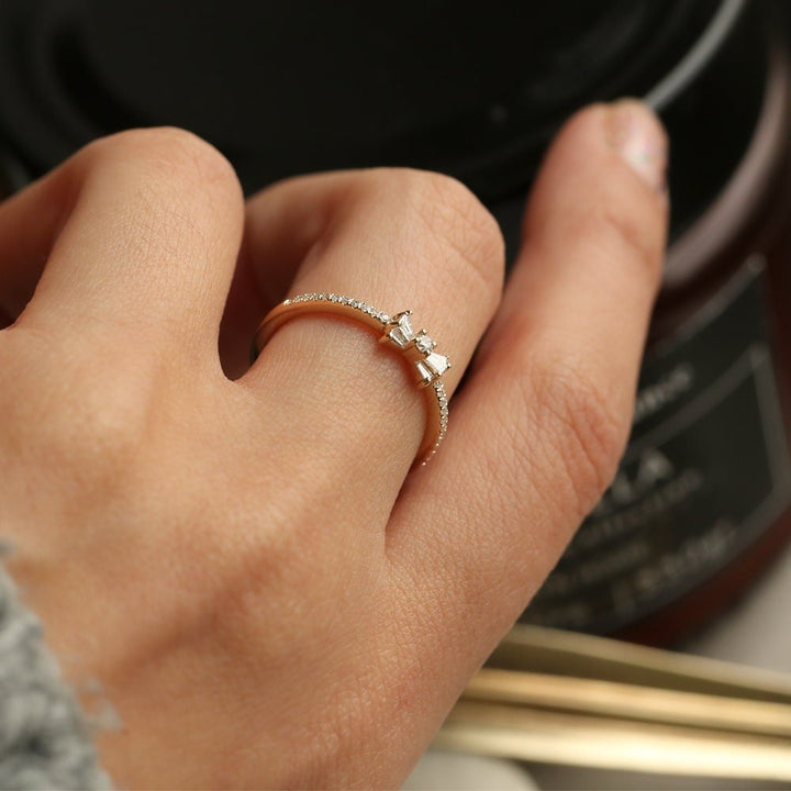Baguette and Round Cut Diamond Bow Wedding Band for Gift - Doozy Diamonds