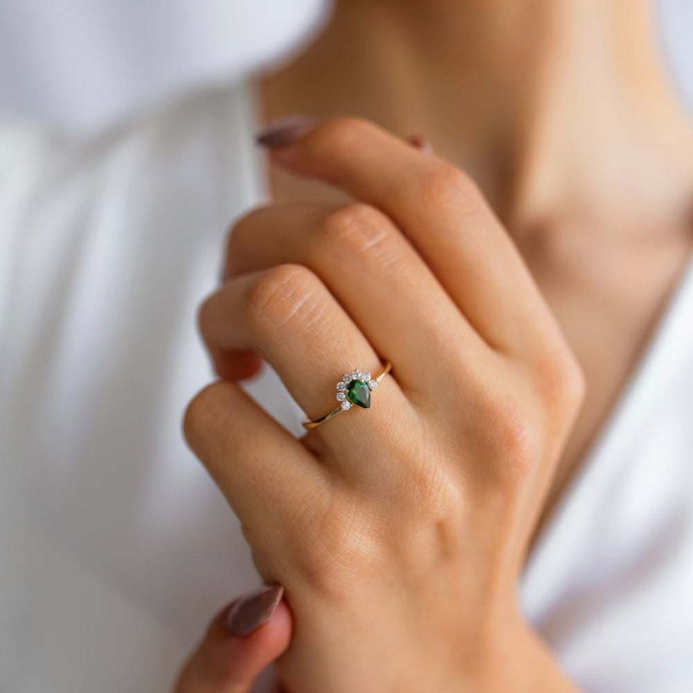 Green Pear Cut lab grown diamond Cluster Diamond Ring for Women - Doozy Diamonds