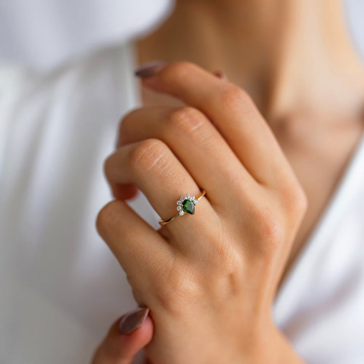 Green Pear Cut lab grown diamond Cluster Diamond Ring for Women - Doozy Diamonds