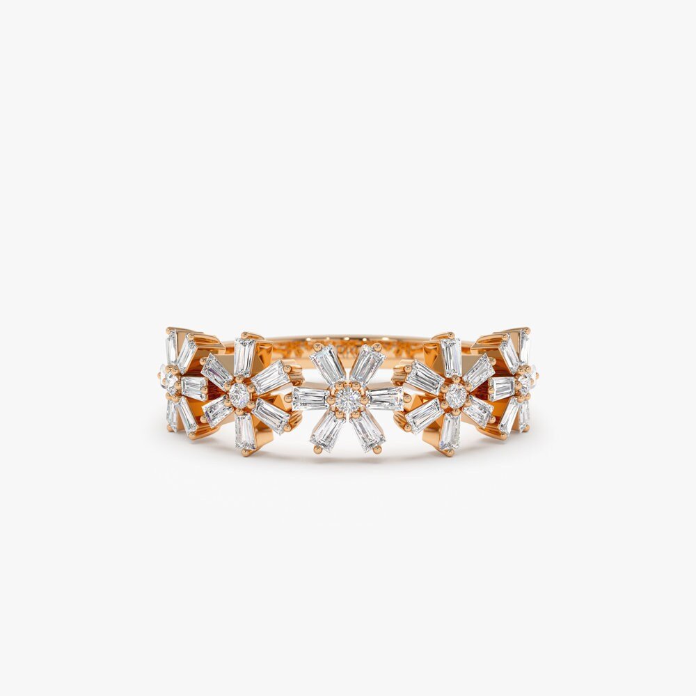 Round & Baguette Cut Diamond Multi Flower Design Ring for Women - Doozy Diamonds