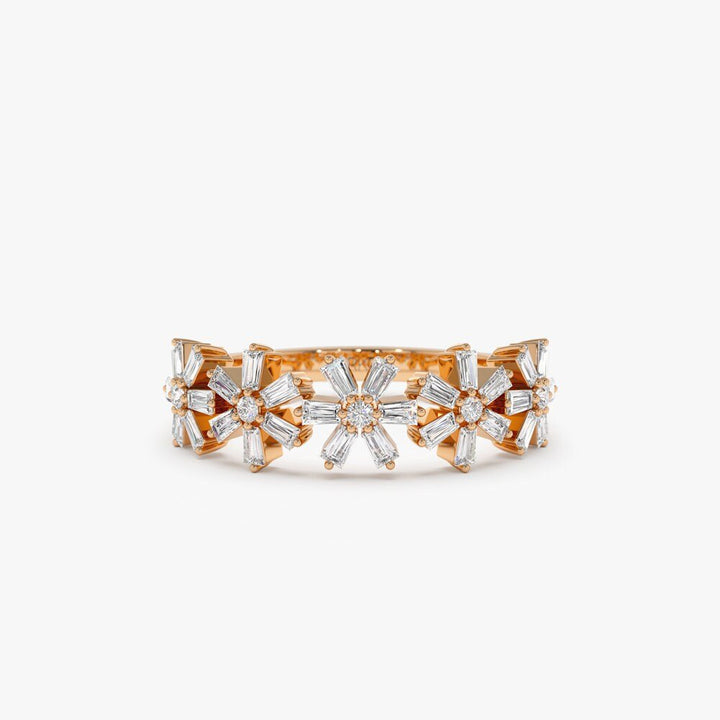 Round & Baguette Cut Diamond Multi Flower Design Ring for Women - Doozy Diamonds