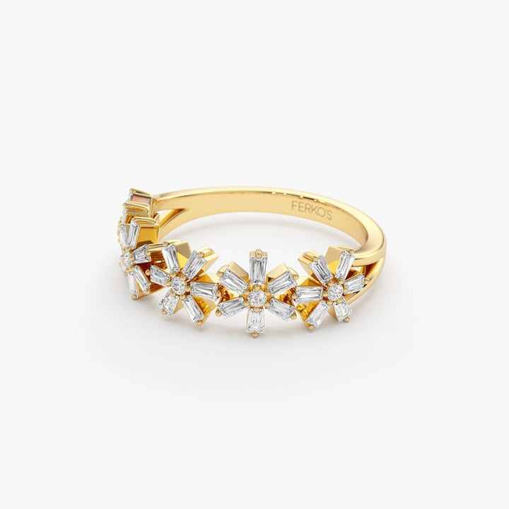 Round & Baguette Cut Diamond Multi Flower Design Ring for Women - Doozy Diamonds