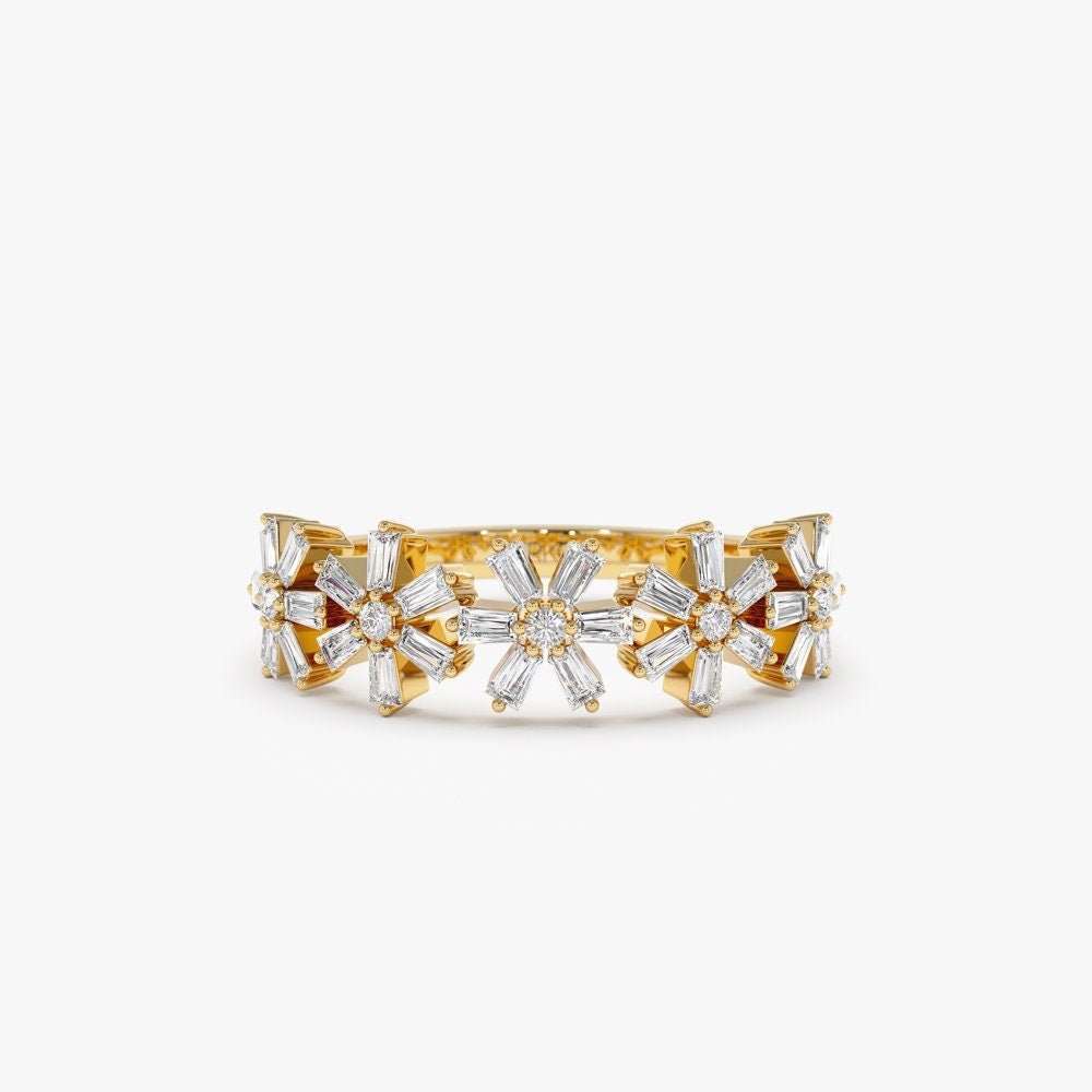 Round & Baguette Cut Diamond Multi Flower Design Ring for Women - Doozy Diamonds