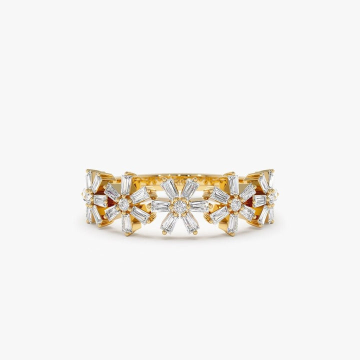 Round & Baguette Cut Diamond Multi Flower Design Ring for Women - Doozy Diamonds