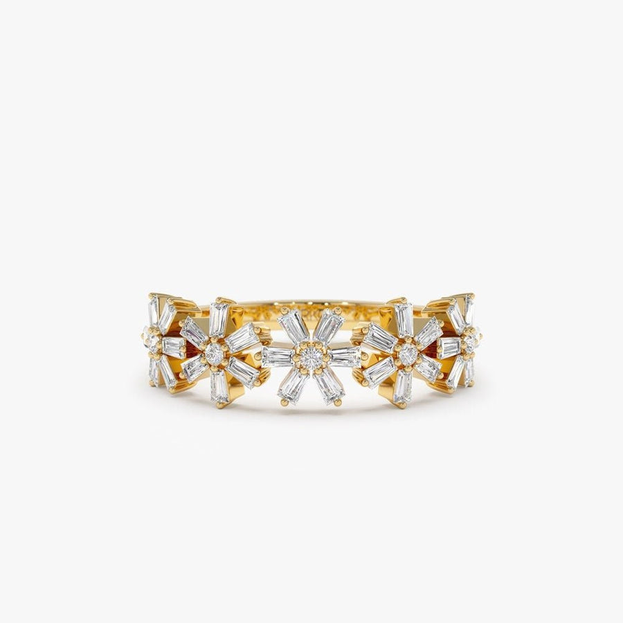 Round & Baguette Cut Diamond Multi Flower Design Ring for Women - Doozy Diamonds