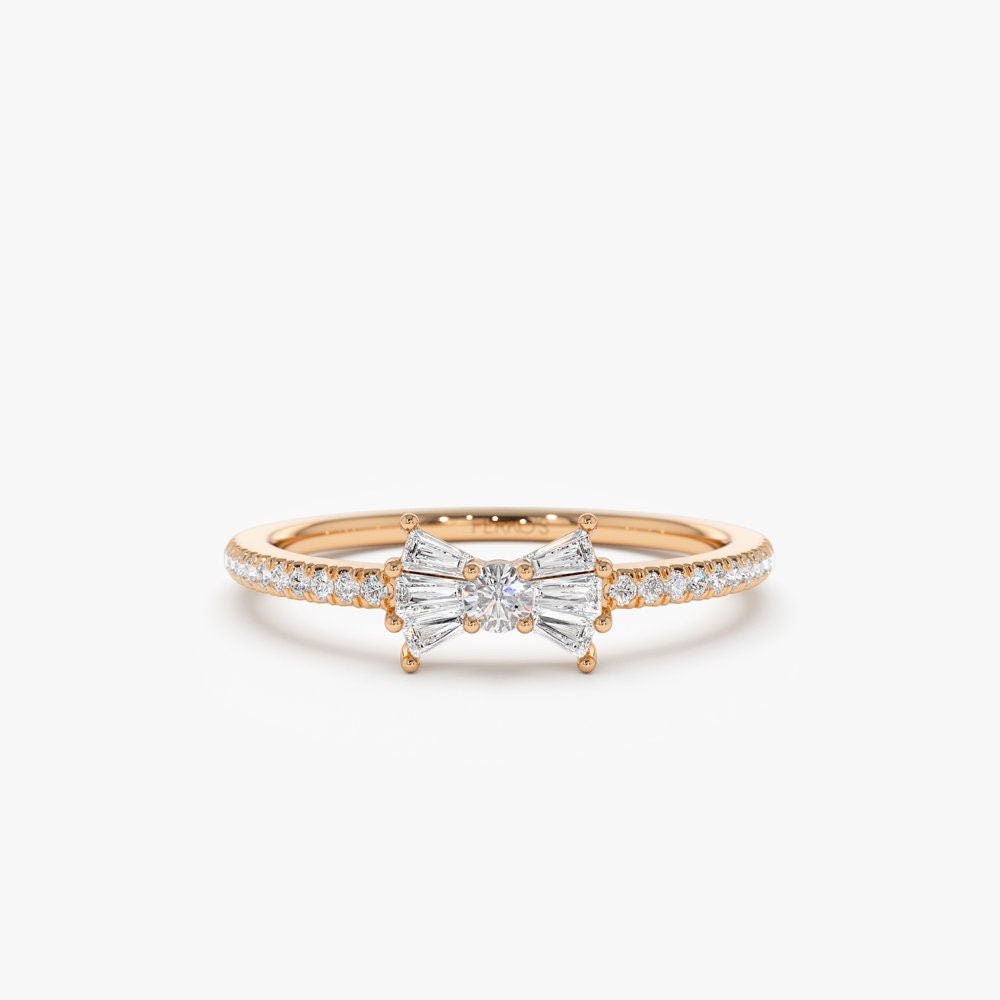 Baguette and Round Cut Diamond Bow Wedding Band for Gift - Doozy Diamonds