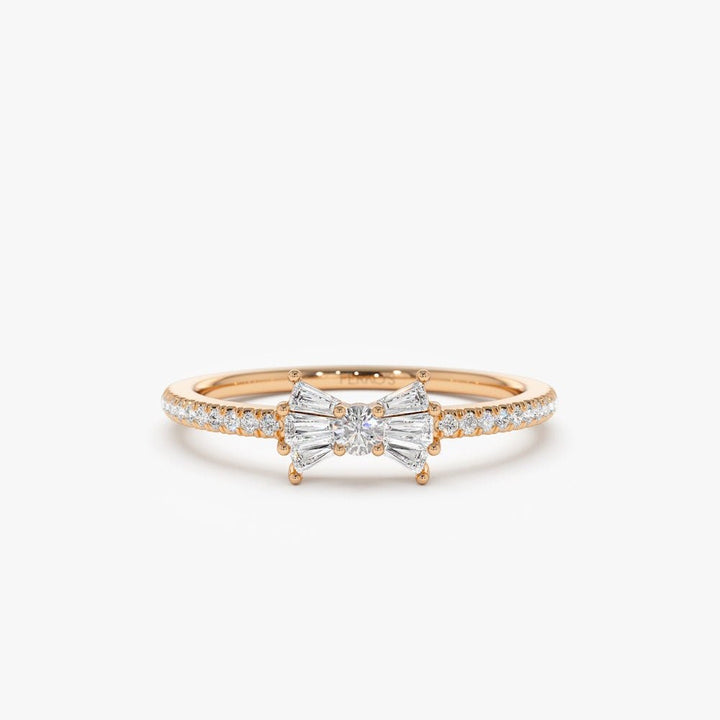 Baguette and Round Cut Diamond Bow Wedding Band for Gift - Doozy Diamonds