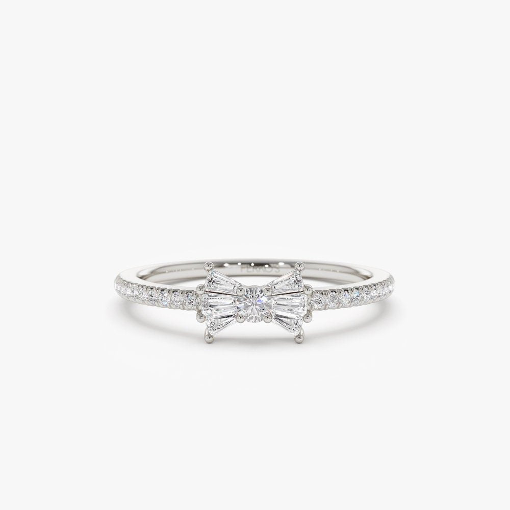 Baguette and Round Cut Diamond Bow Wedding Band for Gift - Doozy Diamonds