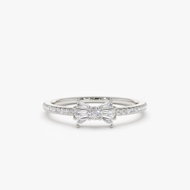 Baguette and Round Cut Diamond Bow Wedding Band for Gift - Doozy Diamonds