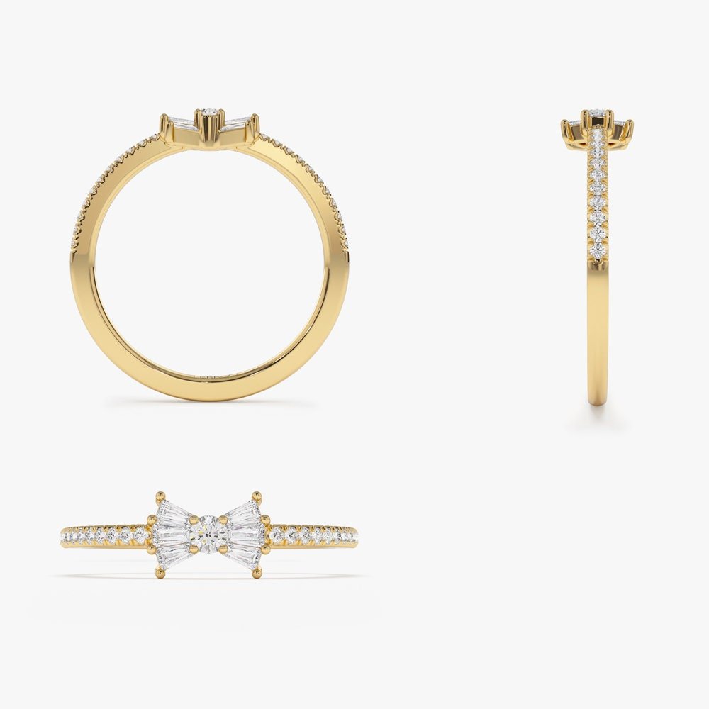 Baguette and Round Cut Diamond Bow Wedding Band for Gift - Doozy Diamonds