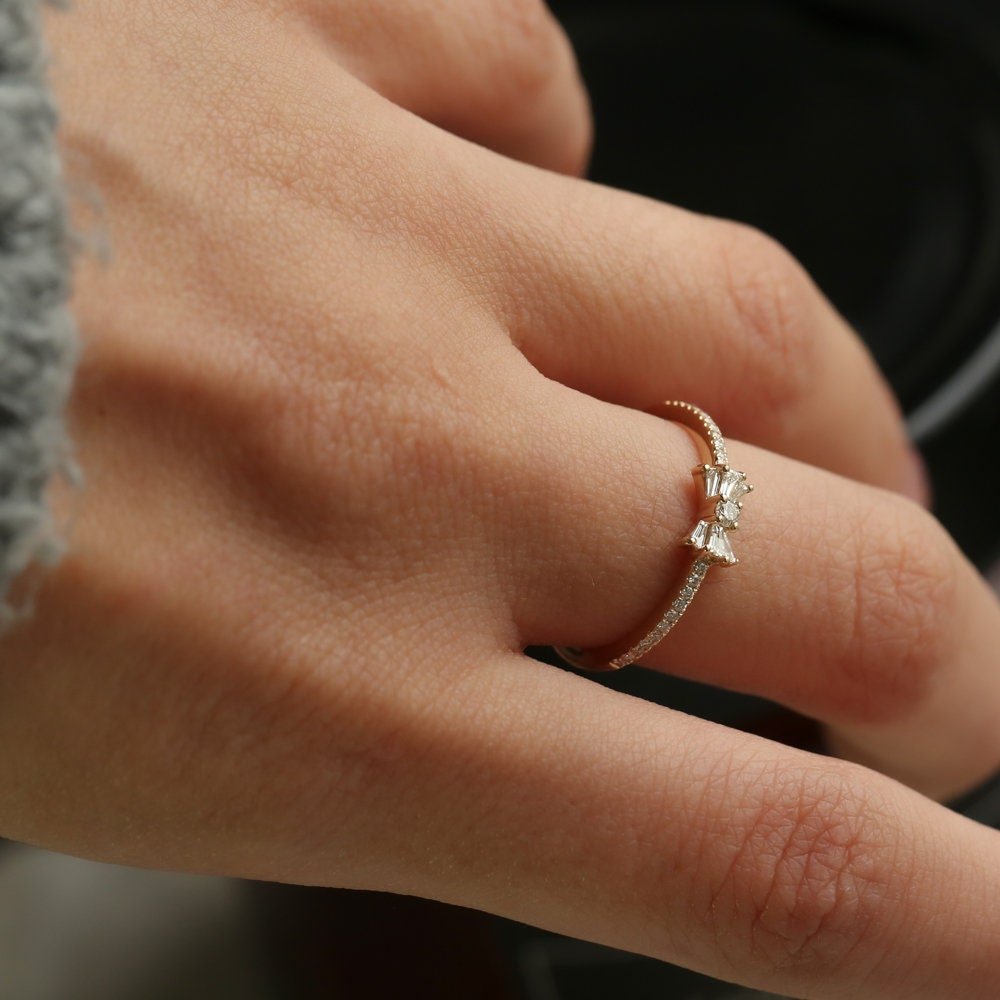 Baguette and Round Cut Diamond Bow Wedding Band for Gift - Doozy Diamonds