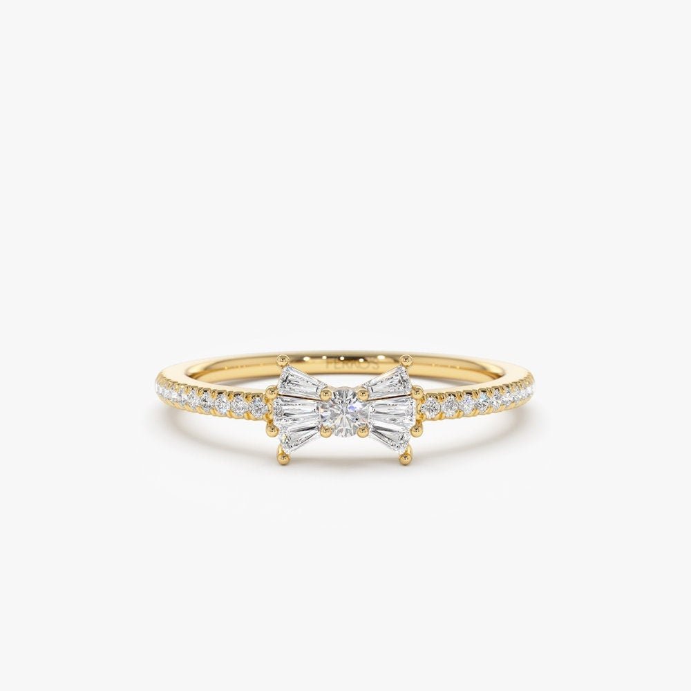 Baguette and Round Cut Diamond Bow Wedding Band for Gift - Doozy Diamonds